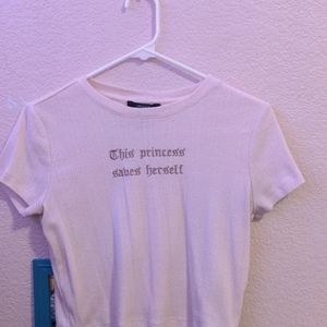 knit-style "this princess saves herself" top